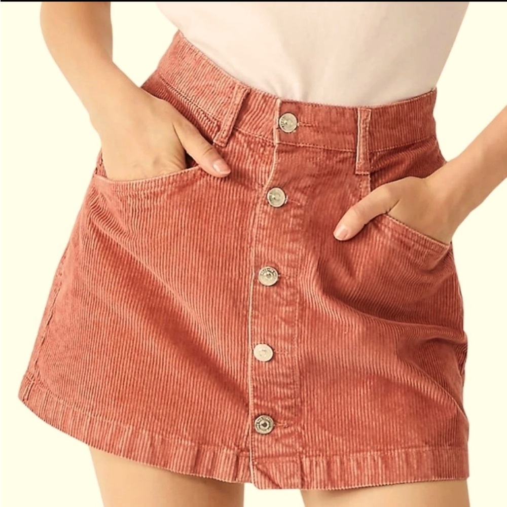 Free People Ray High Rise Corduroy Mini Skirt Pockets Buttons Size 0 XS